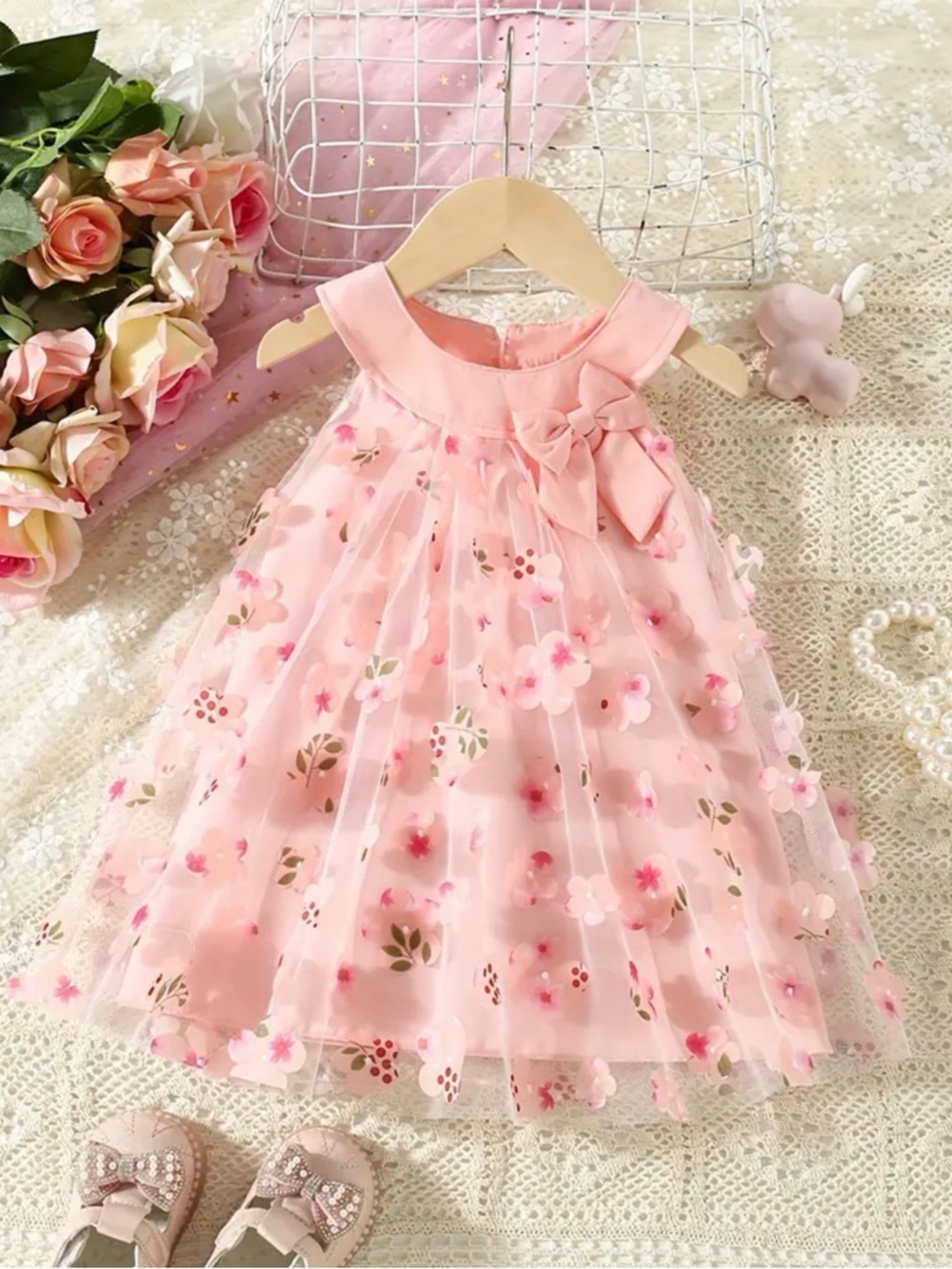 Source Unknown Pink Floral Tulle Girls Casual Dress